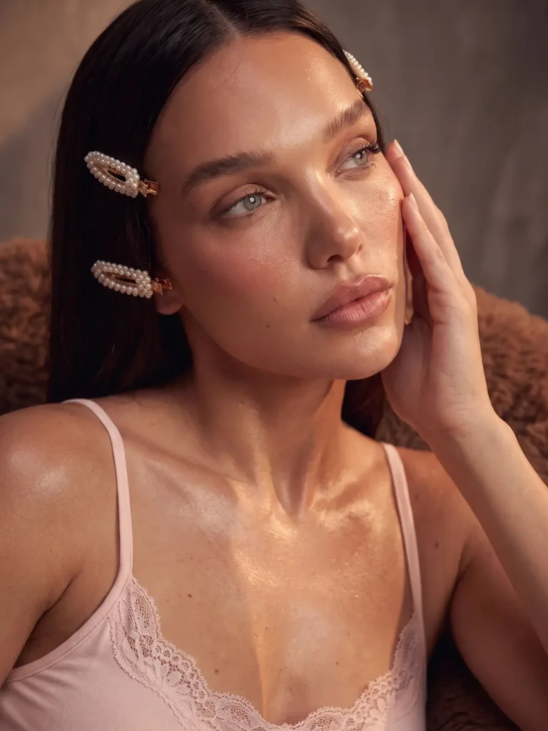 AI-generated beauty portrait with pearl hair clips